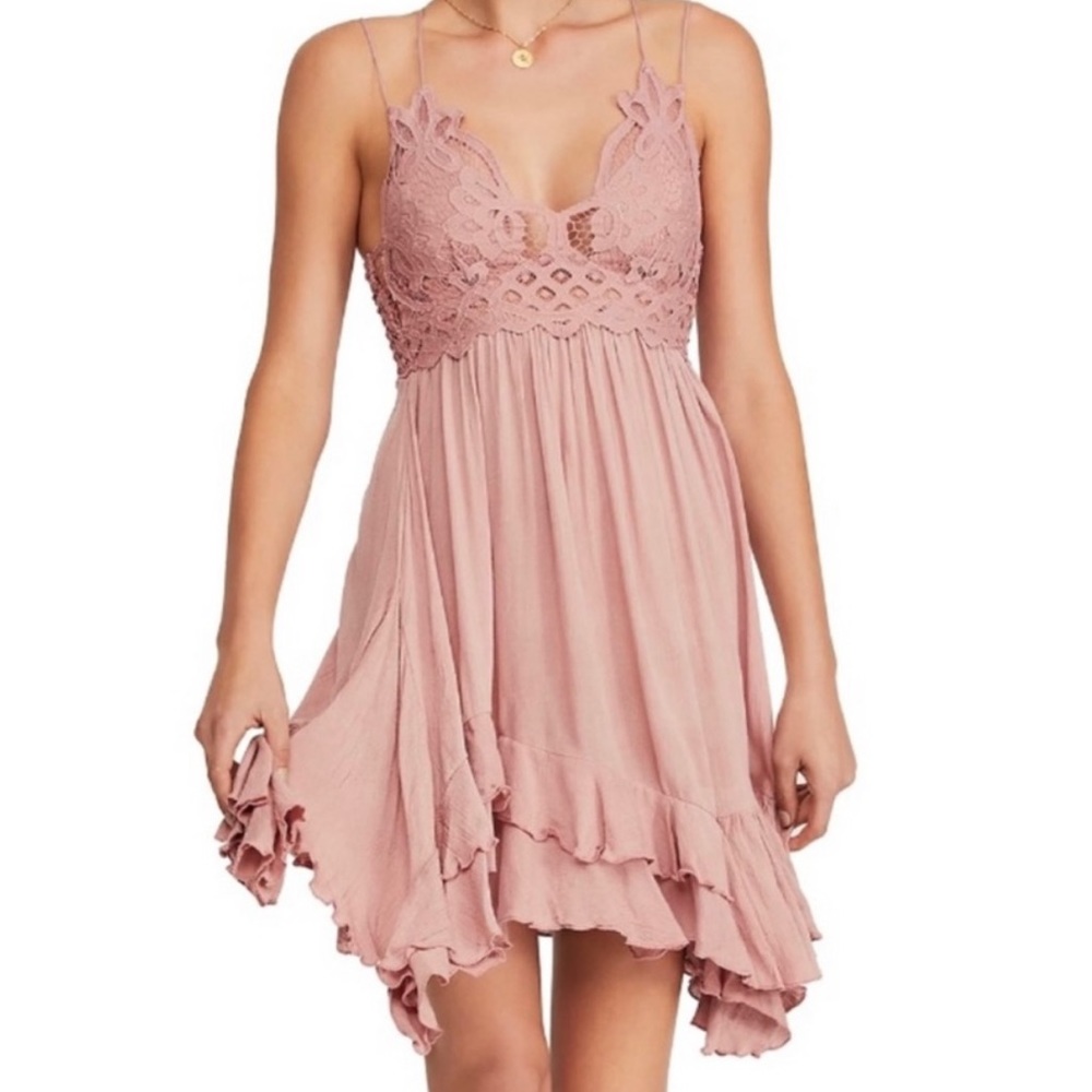NWT Free People Womens size XS Adella lace Slip Dress Dusty Rose Pink